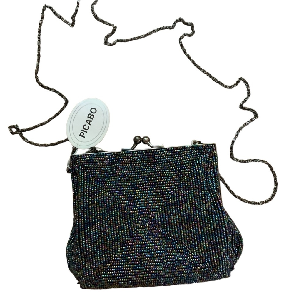 Black Beaded Sparkly Iridescent Mini Crossbody Bag Goth Y2K Purse Vintage 90s